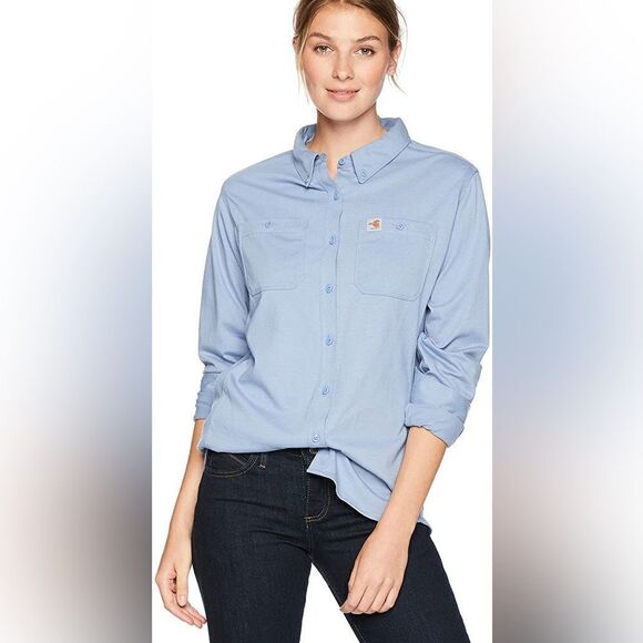 Carharrt Force Flame Resistant Button Down Shirt Light Blue Women’s Size 2XL - Picture 1 of 12